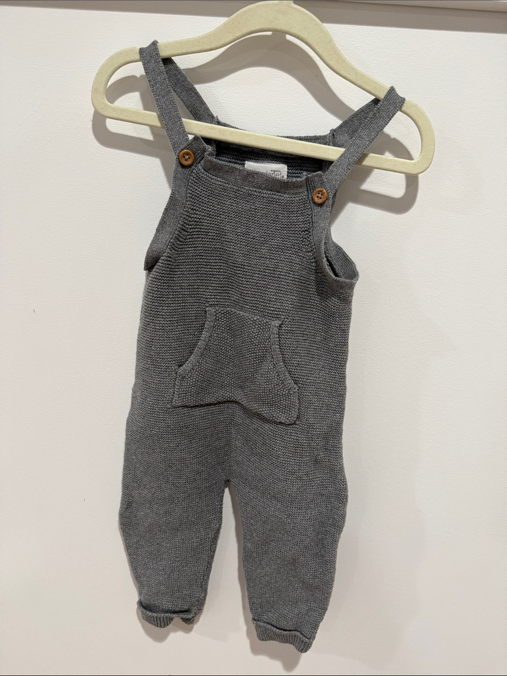 Cozy Gray Knit Baby Overalls with Front Pocket